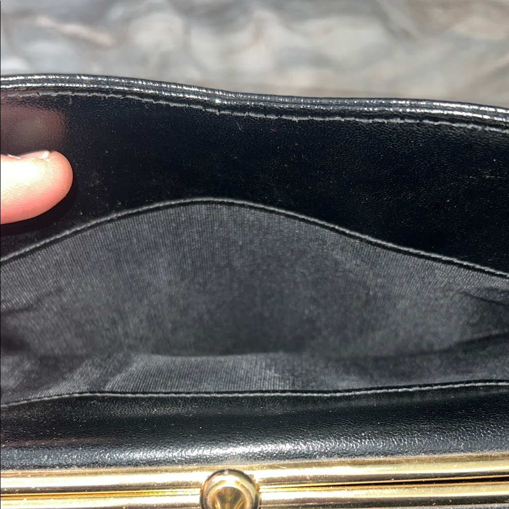 Adrian Gold London Real Leather Made In England Black Scalloped Top Handbag VTG - Picture 6 of 11